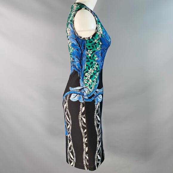 YIGAL AZROUEL Size 6 Black Green Blue Polyester Blend Cocktail Dress - Picture 3 of 6